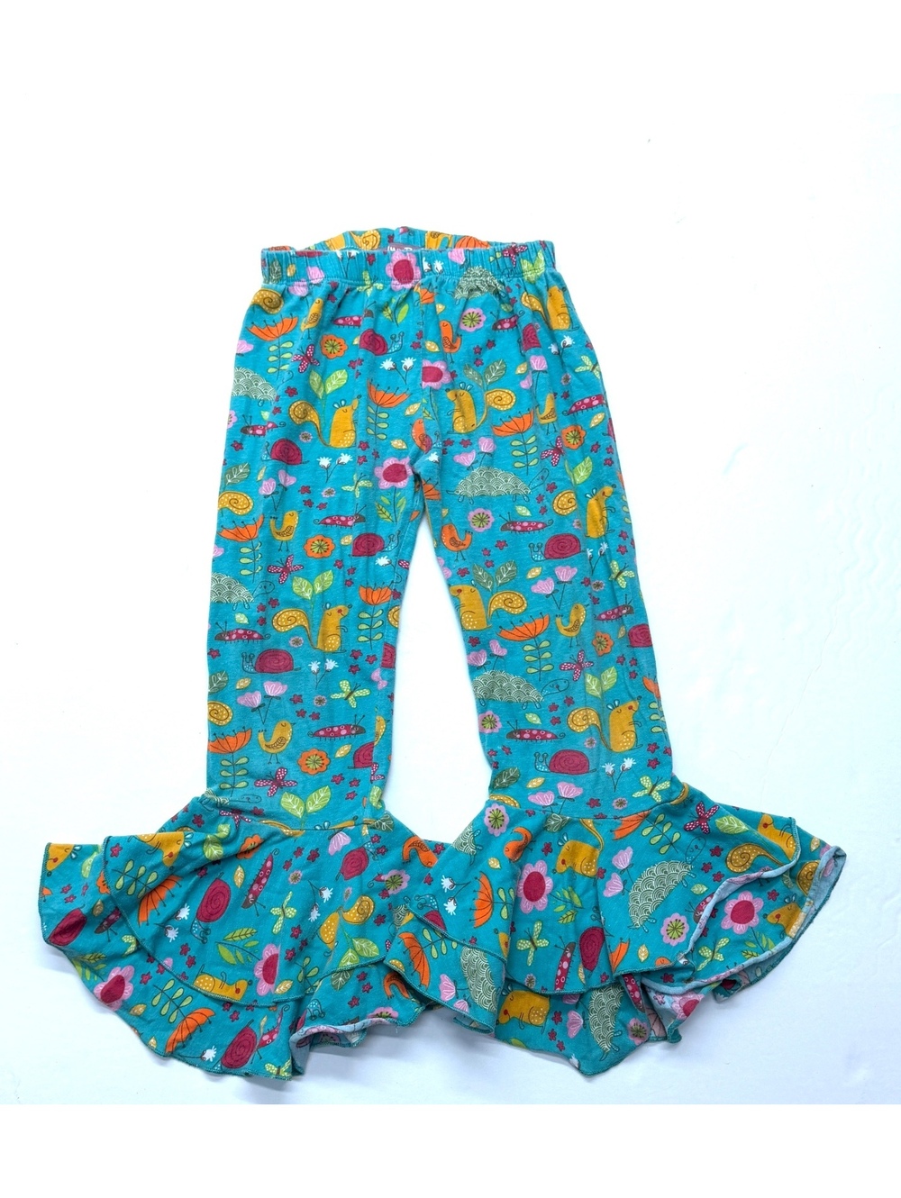Jelly The Pug Girls Blue Forest Friends Animal Print Ruffle Millie Pants Sz 7